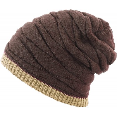 Skullies & Beanies Men's Knit Thicken and Fleece Lining Beanie Hat Winter Slouchy Warm Cap - Coffee Xl - CW18NS5L5ZR $8.46