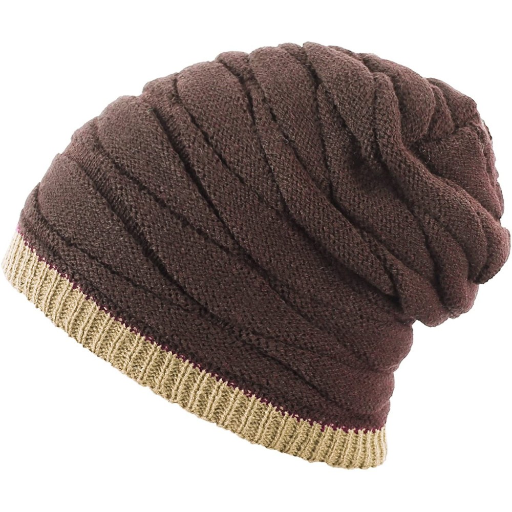 Skullies & Beanies Men's Knit Thicken and Fleece Lining Beanie Hat Winter Slouchy Warm Cap - Coffee Xl - CW18NS5L5ZR $8.46