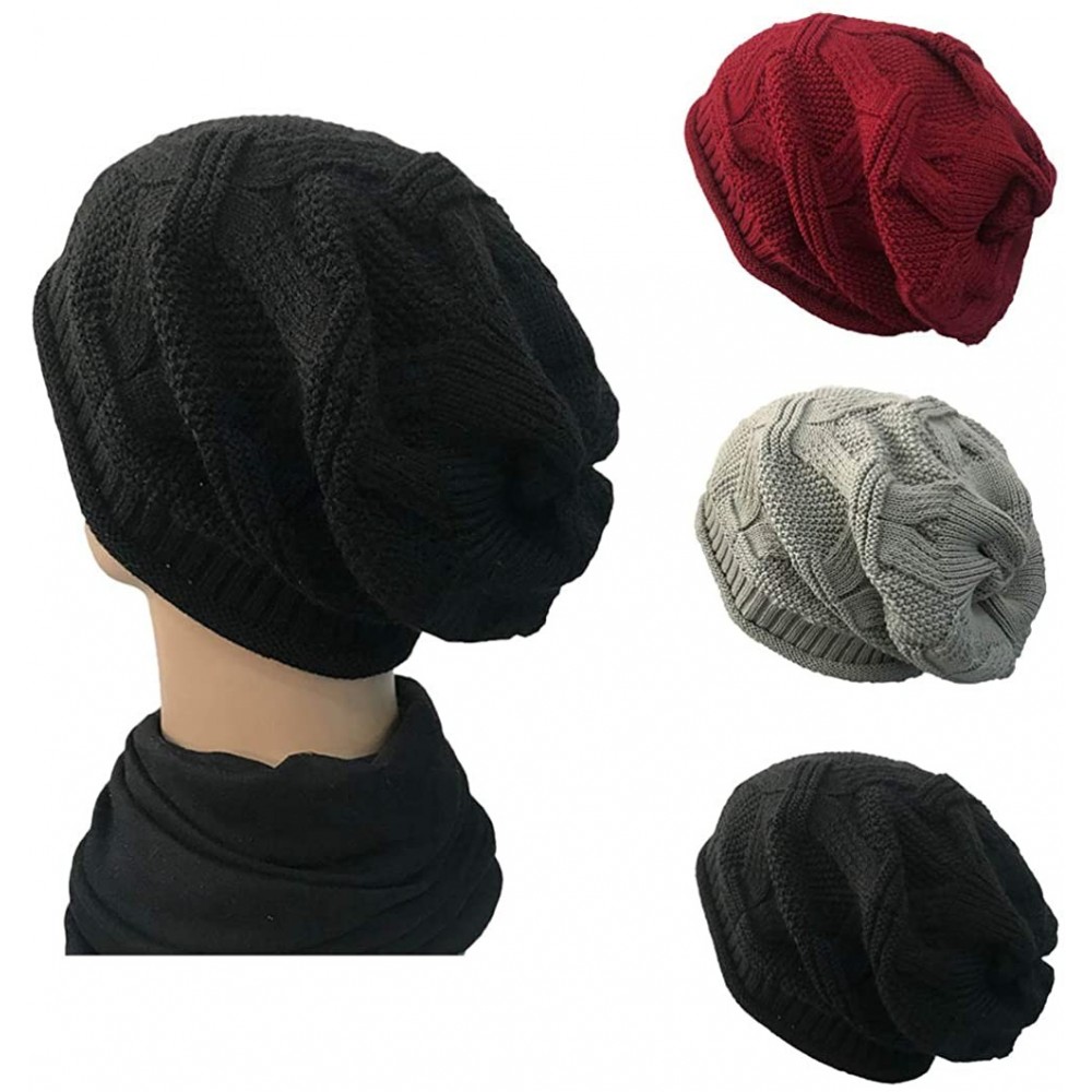 Skullies & Beanies Winter Hats for Women-Warm Chunky Soft Cable Knit Womens Beanie Hats (B-red/gray/black-3pcs) - C4193Q4EN9W...