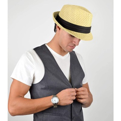 Fedoras Unisex Summer Short Brim Fedora - Hats for Men & Women + Panama Hats & Straw Hats - Ivory - CA17YHRKDA0 $9.08