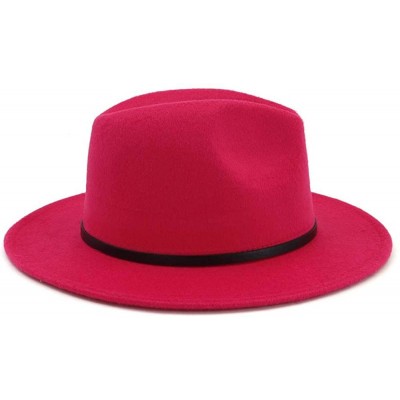 Fedoras Women Fedora Hat Wide Brim Felt hat with Belt Buckle Panama Hat Vintage Jazz Hat - A-rose Red - CS18XSLU6MH $14.36