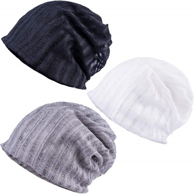 Skullies & Beanies Women's Chemo Hat Beanie Scarf Liner for Turban Hat Headwear for Cancer - 3 Pack White & Gray & Black - C8...