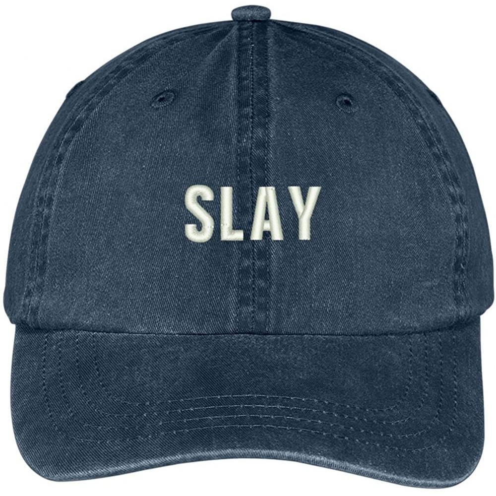 Baseball Caps Slay Embroidered Cotton Adjustable Washed Cap - Navy - CB12NEV9TIU $18.98