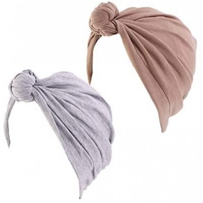Skullies & Beanies New Women's Cotton Flower Elastic Turban Beanie Chemo Cap Hair Loss Hat - Women Chemo Grey+ Coffee1 - CR18...