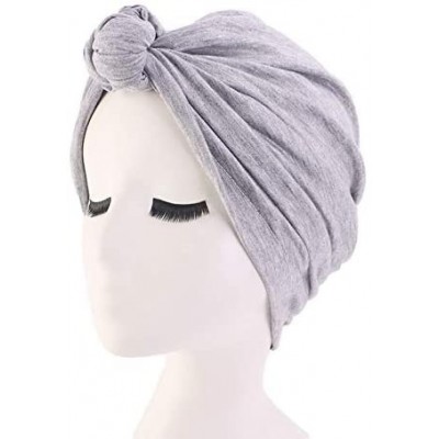 Skullies & Beanies New Women's Cotton Flower Elastic Turban Beanie Chemo Cap Hair Loss Hat - Women Chemo Grey+ Coffee1 - CR18...