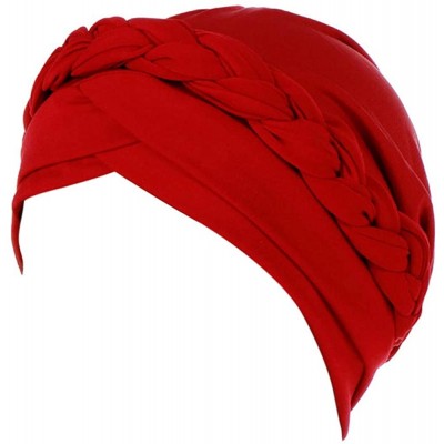 Skullies & Beanies Women Lady Elegant Muslim Simple Braided Scarf Hat Cap Turban Hat - Red - C518OSHTNK8 $8.41