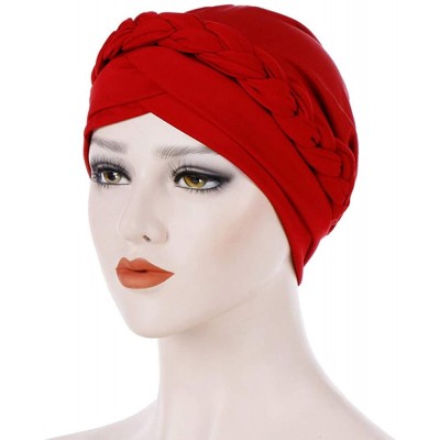 Skullies & Beanies Women Lady Elegant Muslim Simple Braided Scarf Hat Cap Turban Hat - Red - C518OSHTNK8 $8.41