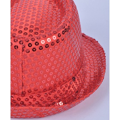 Fedoras Solid Color Sequins Fedora Hat (Light Blue) - CH11DNXCE0R $10.83