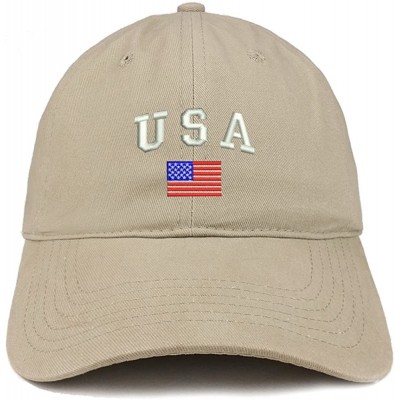 Baseball Caps American Flag and USA Embroidered Dad Hat Patriotic Cap - Khaki - CG185HQ9I3M $19.33
