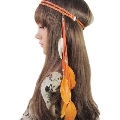 Headbands Women Feather Leaf Tassels Braided Hippie Headband Hair Accessories - Orange - C218UE62IGR $10.91