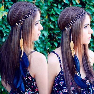 Headbands Women Feather Leaf Tassels Braided Hippie Headband Hair Accessories - Orange - C218UE62IGR $10.91