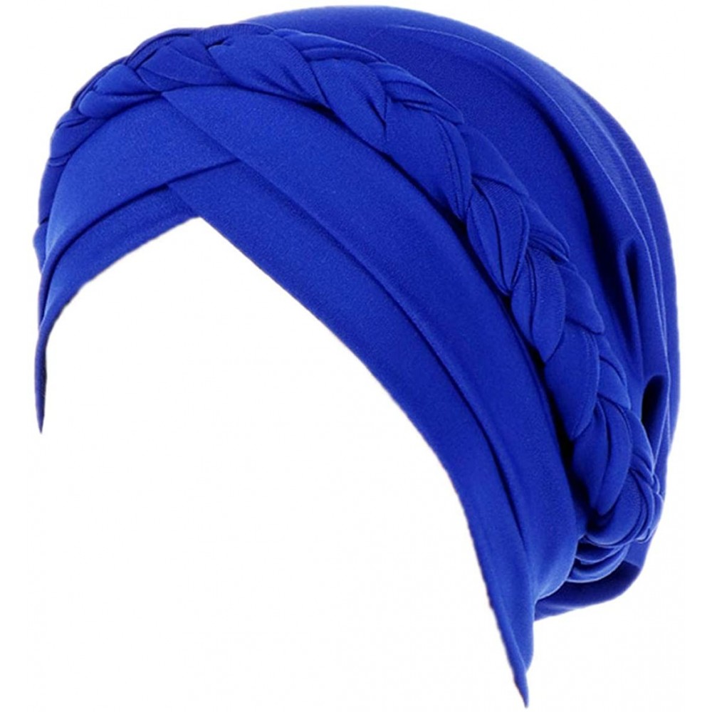 Skullies & Beanies Chemo Cancer Braid Turban Cap Ethnic Bohemia Twisted Hair Cover Wrap Turban Headwear - Royal Blue - CM18UC...