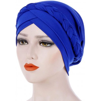 Skullies & Beanies Chemo Cancer Braid Turban Cap Ethnic Bohemia Twisted Hair Cover Wrap Turban Headwear - Royal Blue - CM18UC...