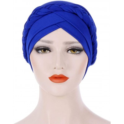 Skullies & Beanies Chemo Cancer Braid Turban Cap Ethnic Bohemia Twisted Hair Cover Wrap Turban Headwear - Royal Blue - CM18UC...