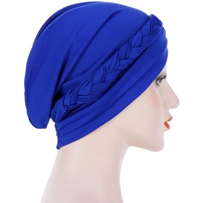 Skullies & Beanies Chemo Cancer Braid Turban Cap Ethnic Bohemia Twisted Hair Cover Wrap Turban Headwear - Royal Blue - CM18UC...