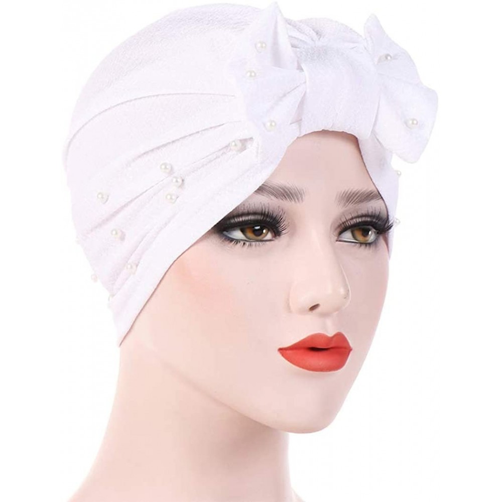 Skullies & Beanies Womens Bowknot Turban Headwear Puggaree - White5 - CD18H06UUAT $26.86