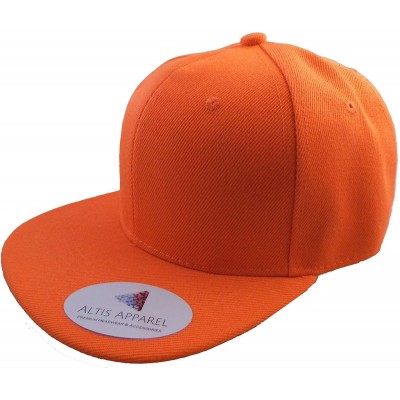Baseball Caps Premium Plain Solid Flat Bill Snapback Hat - Adult Sized Baseball Cap - Orange - CP182TI6I6Z $12.76