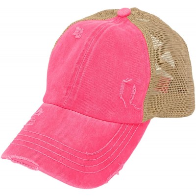 Baseball Caps Ponytail Criss Cross Messy Buns Ponycaps Baseball Cap Dad Trucker Mesh Hat - Distressed Pink - CY1973GEOMU $20.77