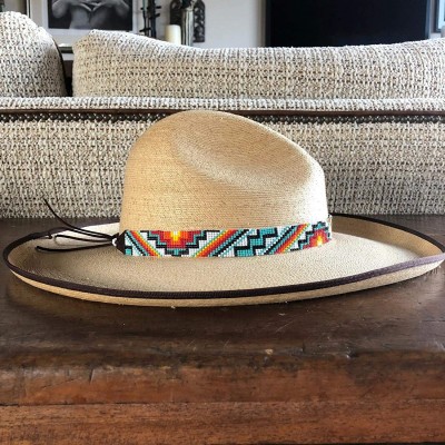 Cowboy Hats Hat Band Cowboy Western Beaded Hatband Turquoise Orange White Men Women Handmade - Turquoise and Orange - C518OEQ...