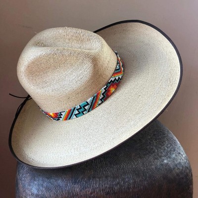 Cowboy Hats Hat Band Cowboy Western Beaded Hatband Turquoise Orange White Men Women Handmade - Turquoise and Orange - C518OEQ...