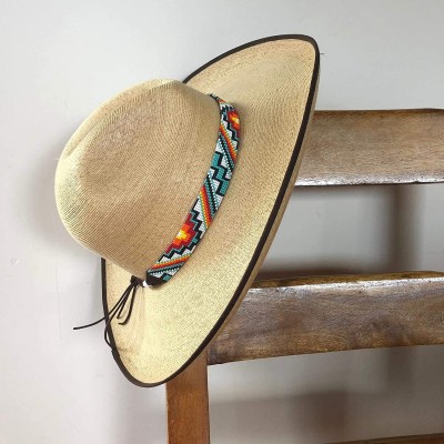 Cowboy Hats Hat Band Cowboy Western Beaded Hatband Turquoise Orange White Men Women Handmade - Turquoise and Orange - C518OEQ...