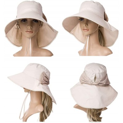 Sun Hats Womens Packable Ponytail Gardening Summer Sun Hat with Neck Flap Chin Strap - 69053beige - C818RG7ZX7G $16.85