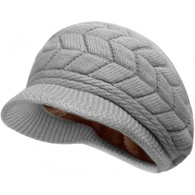 Skullies & Beanies Womens Knit Wool Hats with Visor Warm Skull Beanie Caps for Winter - Gray - C711T8PTUVZ $13.85