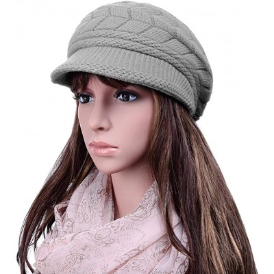 Skullies & Beanies Womens Knit Wool Hats with Visor Warm Skull Beanie Caps for Winter - Gray - C711T8PTUVZ $13.85