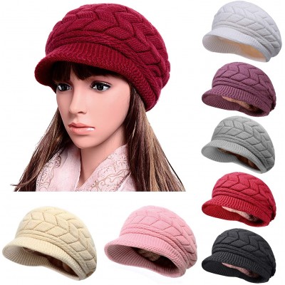 Skullies & Beanies Womens Knit Wool Hats with Visor Warm Skull Beanie Caps for Winter - Gray - C711T8PTUVZ $13.85