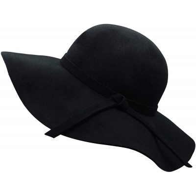 Sun Hats Women's Wide Brim Wool Ribbon Band Floppy Hat - Black - CK11N7Q029P $17.38