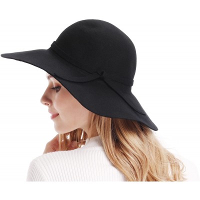 Sun Hats Women's Wide Brim Wool Ribbon Band Floppy Hat - Black - CK11N7Q029P $17.38