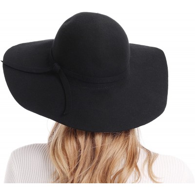 Sun Hats Women's Wide Brim Wool Ribbon Band Floppy Hat - Black - CK11N7Q029P $17.38