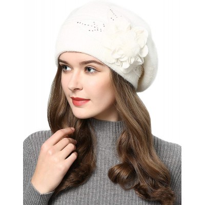 Berets French Style Beret Hat for Womens Rabbit Hair Knit Artist Hat Thick Lined Classic Warm Casual Hat - White - CW1924M43N...