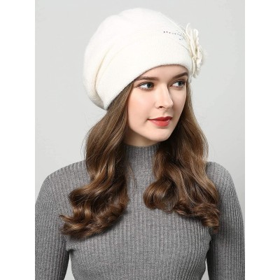 Berets French Style Beret Hat for Womens Rabbit Hair Knit Artist Hat Thick Lined Classic Warm Casual Hat - White - CW1924M43N...