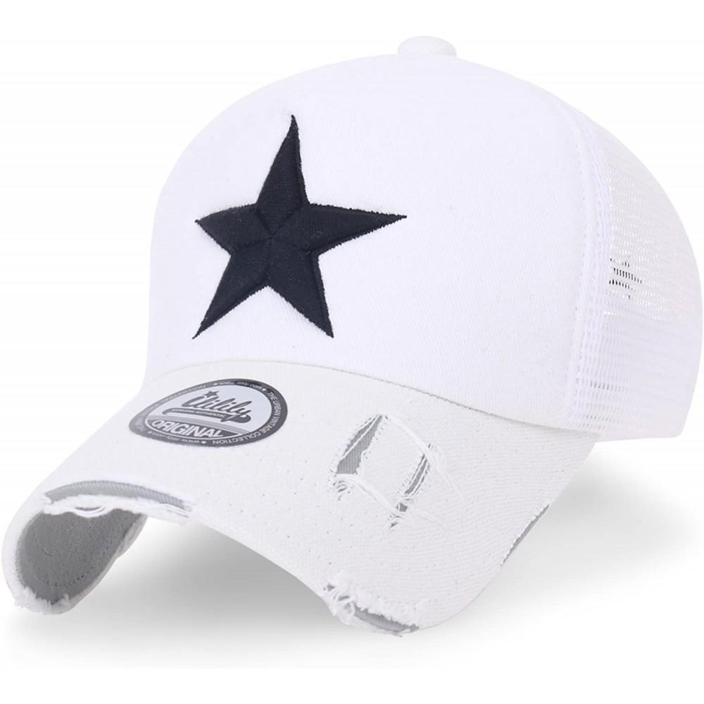 Baseball Caps Star Embroidery tri-Tone Trucker Hat Adjustable Cotton Baseball Cap - White Mesh_xl - CJ18QXZTZ89 $17.42