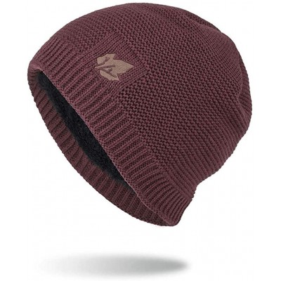 Skullies & Beanies Beanie Hat for Men Women Winter Warm Knit Slouchy Thick Skull Cap Casual Down Headgear Earmuffs Hat - Red ...