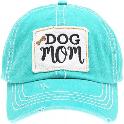 Baseball Caps Baseball Distressed Embroidered Adjustable - Dog Mom - Turquoise - CN18Y3DK0GL $13.12