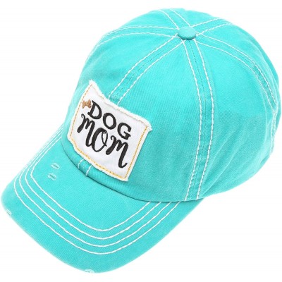 Baseball Caps Baseball Distressed Embroidered Adjustable - Dog Mom - Turquoise - CN18Y3DK0GL $13.12