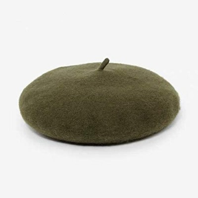 Berets Women Wool Beret Hat French Style Solid Color - Mocha Green - CM194GSWOLN $13.30