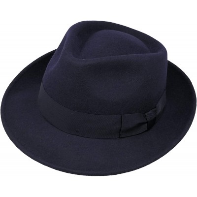 Fedoras Premium Doyle - Teardrop Fedora Hat - 100% Wool Felt - Crushable for Travel - Water Resistant - Unisex - Navy - C7180...