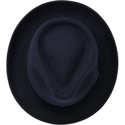 Fedoras Premium Doyle - Teardrop Fedora Hat - 100% Wool Felt - Crushable for Travel - Water Resistant - Unisex - Navy - C7180...