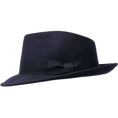 Fedoras Premium Doyle - Teardrop Fedora Hat - 100% Wool Felt - Crushable for Travel - Water Resistant - Unisex - Navy - C7180...