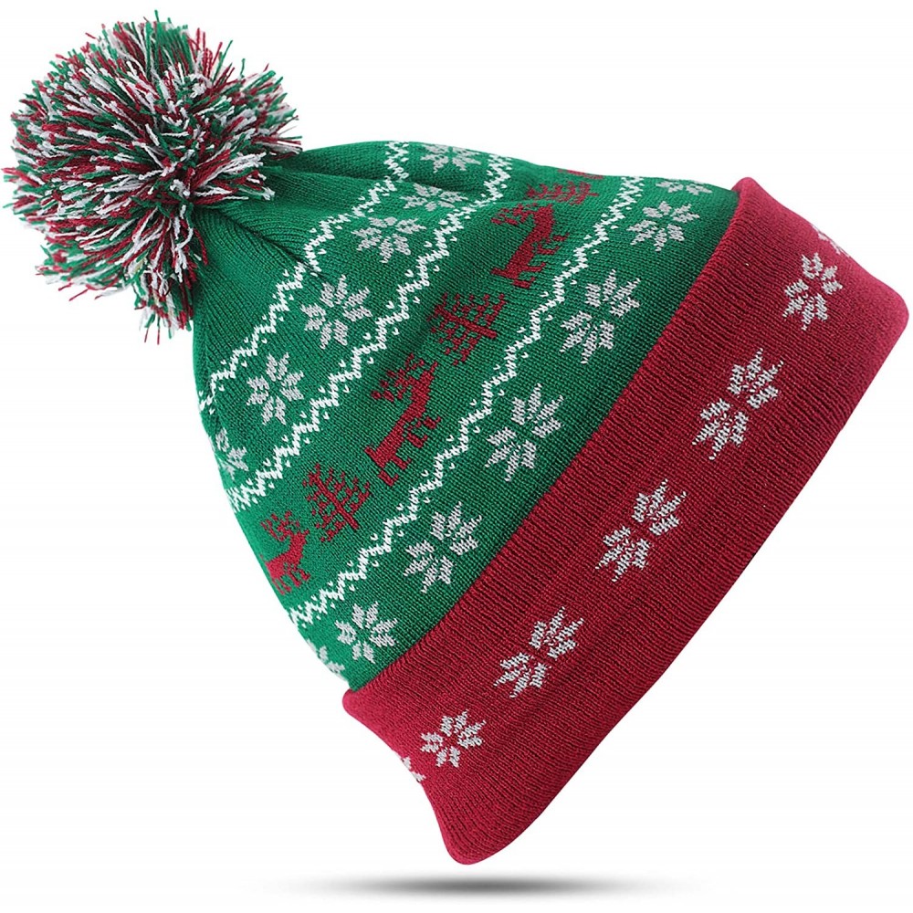 Skullies & Beanies Winter Hats for Men & Women - Christmas Ugly Sweater Red & Green Beanie Ski Hat - Green - CS18KM6TX3W $22.38