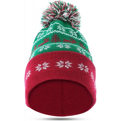 Skullies & Beanies Winter Hats for Men & Women - Christmas Ugly Sweater Red & Green Beanie Ski Hat - Green - CS18KM6TX3W $22.38