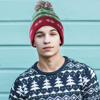 Skullies & Beanies Winter Hats for Men & Women - Christmas Ugly Sweater Red & Green Beanie Ski Hat - Green - CS18KM6TX3W $22.38