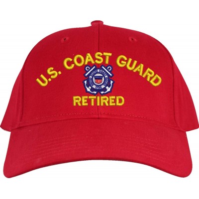 Baseball Caps U.S. Coast Guard Retired Embroidered Cap - Red - Low Profile - Cotton Twill - Import - C118OXW0078 $25.17