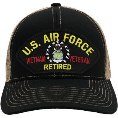 Baseball Caps US Air Force Retired - Vietnam Veteran Hat/Ballcap Adjustable One Size Fits Most - Mesh-back Black & Tan - C418...