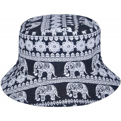 Bucket Hats Unisex Cute Unique Print Travel Bucket Hat Summer Fisherman Cap - Elephant White - CG18TLWLONY $13.43