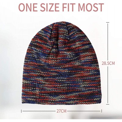 Skullies & Beanies Soft Striped Slouchy Beanie Hat Cap Winter Knit Soft Cozy Skull Cap for Women and Girls - Red - CC18XT05TD...