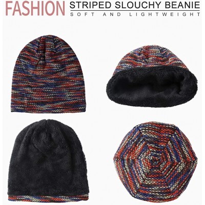 Skullies & Beanies Soft Striped Slouchy Beanie Hat Cap Winter Knit Soft Cozy Skull Cap for Women and Girls - Red - CC18XT05TD...